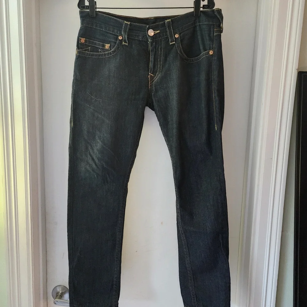 True Religion World Tour Straight Leg Indigo Denim Jeans Mens 35